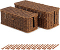 BROWNLILY Rattan Wire Storage Box, Handmade Cord Organizer for Desk Cord Hider Outlet Covers for Power Strip TV PC Router Charger Under Desk Cable Management Box