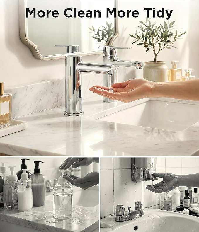 Automatic Touchless Soap Dispenser for Kitchen Sink, 33.81 oz Bottle | Built-In Electric Dish Liquid Soap Dispenser with Infrared Sensor, Plug-In Powered, Fits 1" Hole For Kitchen Bathroom