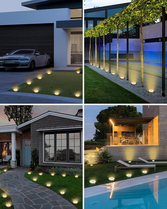 btfarm 12 Pack Solar Lights Outdoor, 8 LED Solar Ground Lights IP65 Waterproof Flat Solar Disc Light, Pathway Lights for Garden Lawn Patio Yard Path Landscape, Warm White