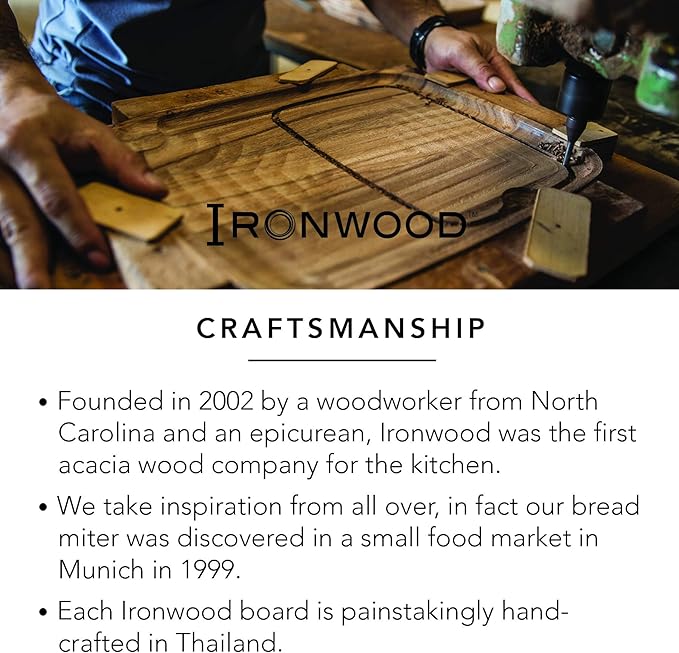 Ironwood Gourmet Acacia Wood Cutting Board With Juice Channel, Big Catch Board, 10" x 15" | Prep Board With Deep Juice Well | Large Cutting Board For Meal Prep | Beautiful Acacia Wood | Easily Cut Meat & Vegetables