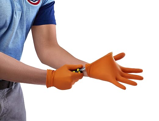 Venom Steel Maximum Grip Nitrile Gloves, 8 Mil Thick, Raised Diamond Texture For Grip, Puncture and Rip Resistant, Hi-Visibility Orange, Large (100 Count) (Pack of 3)