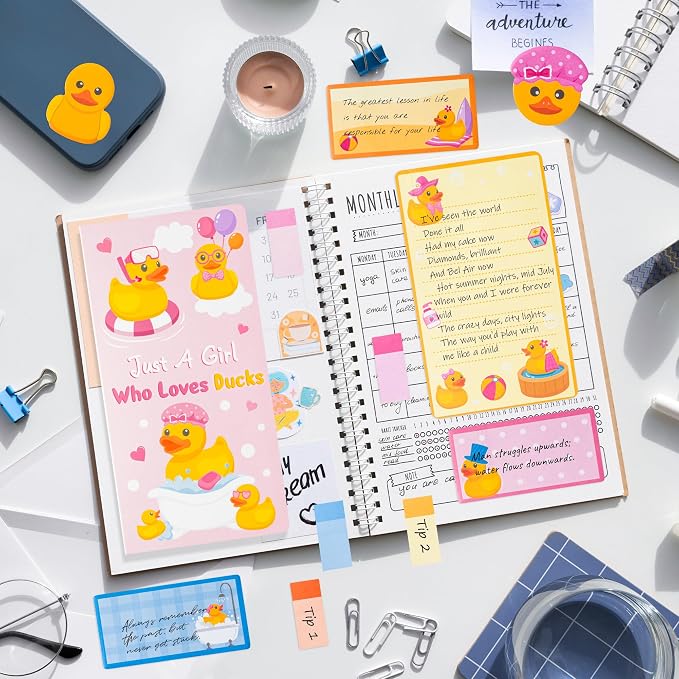 Xqumoi Duck Lovers Sticky Notes Set - Just A Girl Who Loves Ducks Self-Stick Note Pads Cartoon Animal Duckie Writing Memo Pad Page Marker Bookmarker Back to School Office Party Favors Supplies