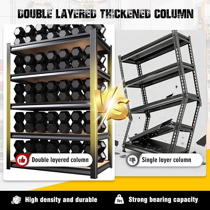 71" H x 45.6" W Garage Shelving, 5-Tier Adjustable Metal Storage Shelves, Utility Steel Storage Rack for Garage, Warehouse, Pantry, Basement, Industrial & Workshop Organization,17.7" D