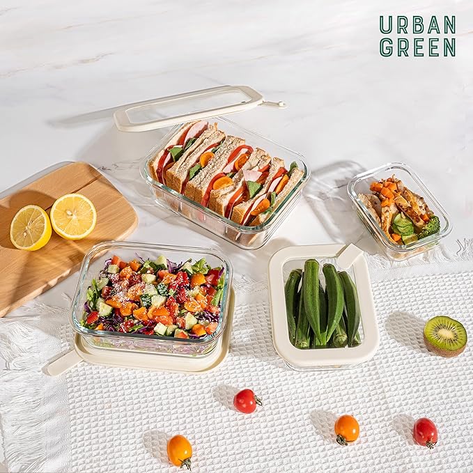 Glass Food Storage Containers with Glass Lids, Microwave Safe Food Container Set, Aitight Meal Prep Container Set, LeakProof, 100% Plastic Free, 4 Pack