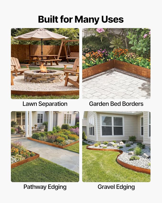 VEVOR Carbon Steel Landscape Edging, 33 ft x 5.5 in Steel Edging for Landscaping with Gloves, Easy-to-Install Bendable Metal Strips, Metal Garden Edge Border for Flower Bed, Yard Pathway, Rust