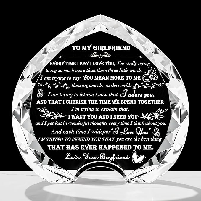 Gifts for Girlfriend from Boyfriend Unique - Crystal Heart Gifts Personalized Gifts for My Girlfriend Who Has Everything - Birthday Anniversary Wedding Day gifts Ideas for Girlfriend
