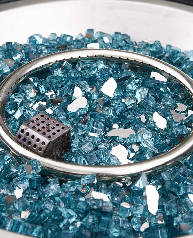 NUPICK 20 Pound Fire Glass, 1/2 Inch Reflective Fire Pit Glass | Tempered Fire Pit Rocks for Propane or Natural Gas, Glass Rocks for Fire Pit Table, Fireplace, Fire Bowl, Pacific Blue