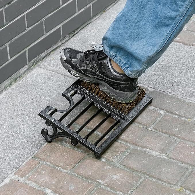 MyGift Boot Scrapers with Brushes Outdoor, Heavy Duty Cast Iron Shoe Cleaner Mat, Vintage Rustic Black Angled Boot Dirt Cleaner Brush, Perfect for Porch, Garage, and Farm