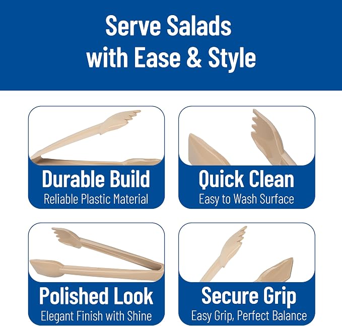 Carlisle FoodService Products 460606 Carly Salad Tong, 6" Salad Tong, Beige (12 Pack)