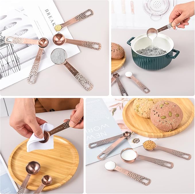 Measuring Cups and Spoons Set 10, Copper Measuring Cups and Spoons Set for Baking & Kitchen, Metric & US Stainless Steel 4 Measure Cups and 5 Spoons with Leveler