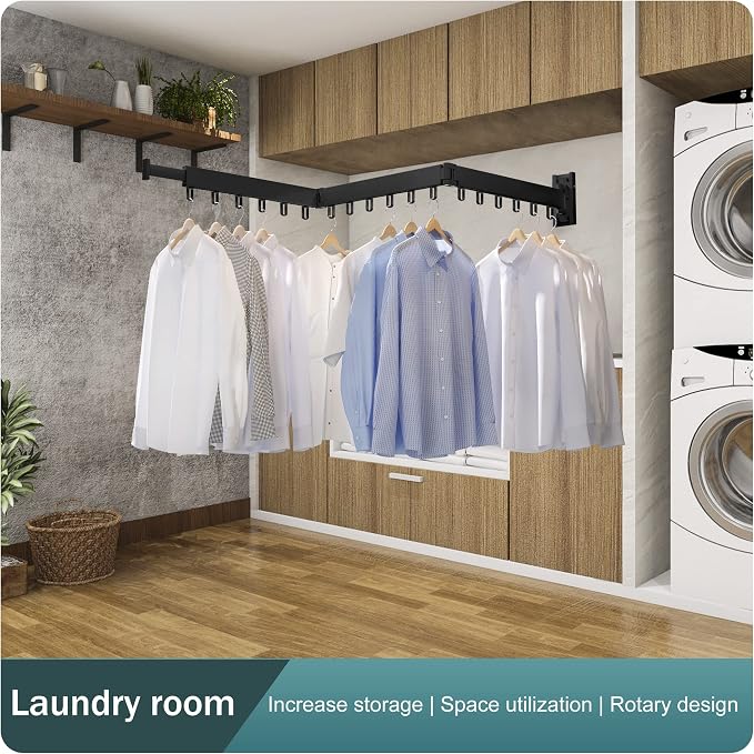 BOQORAD Clothes Drying Rack,Wall Mounted Space-Saver,Retractable,Collapsible, Strong Load-Bearing,ing Rack Clothing,Laundry Drying Rack（Windproof Ring, Three Pole）