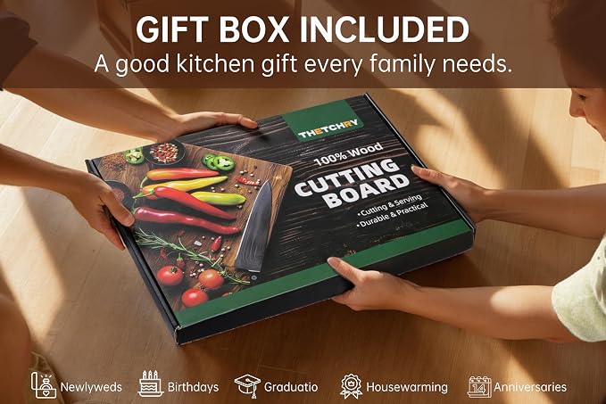 Walnut Wood Cutting Boards for Kitchen, End Grain Chopping Board | Charcuterie Board with Juice Groove & Handle, Butcher Block for Meal Prep & Serving with Gift Box, 16.5" x 11.6" x 0.8"