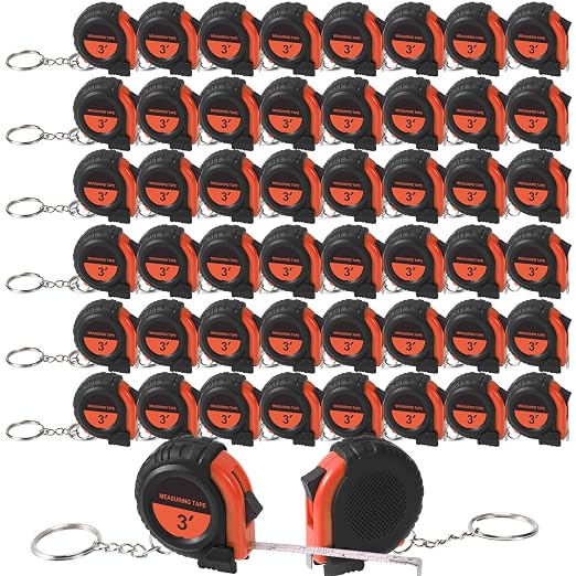 Xuhal 50 Pcs Mini Measuring Tape Keychains Small Measuring Tape Bulk Set 3ft Retractable Measurement with Pause Buttons for Engineer Crafter, Autowind and Lock(Orange)