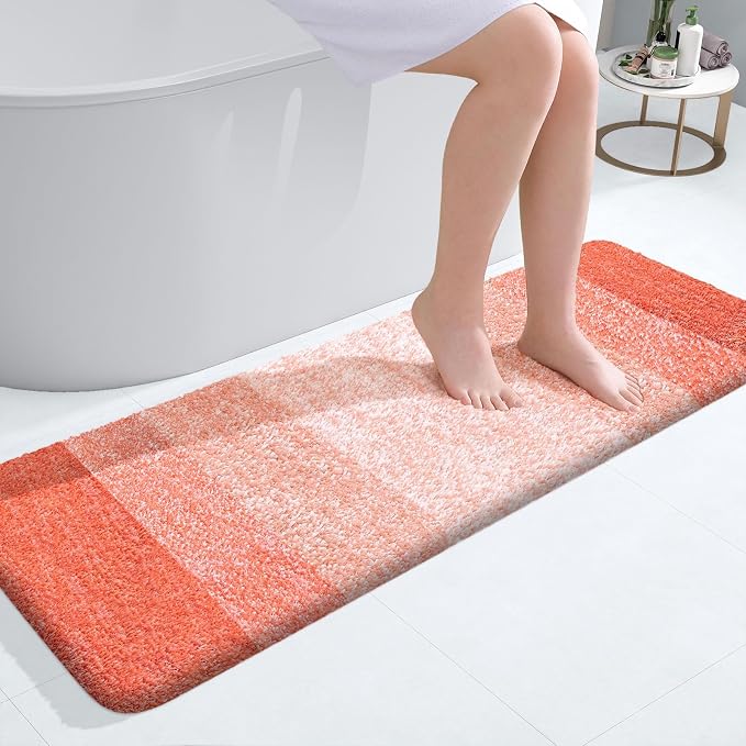 OLANLY Bathroom Runner Rugs Mat 47x17, Extra Soft Absorbent Microfiber Bath Rugs, Rubber Backing, Quick Dry, Washable Long Bath Mats for Bathroom Floor, Tub and Shower, Home Decor Accessories, Coral