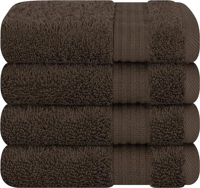 Cotton Paradise 100% Cotton Turkish Towel Set, Soft Absorbent Quick Dry, 4 Piece Washcloth Set, Chocolate Brown