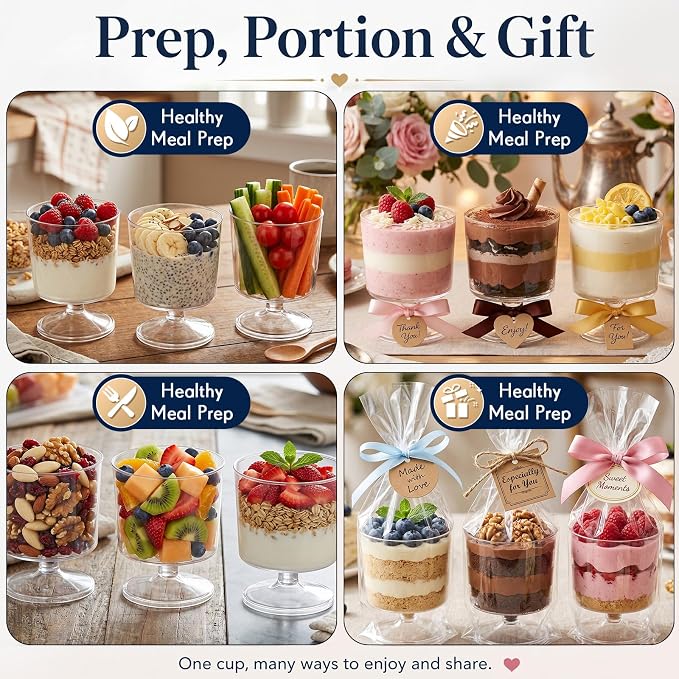 300 Pcs 2 oz Mini Dessert Cups with 300 Pcs Spoons Clear Plastic Mousse Cups Footed Trifle Bowl with Pedestal Fruit Parfait Appetizer Wine Glasses for Serving Party Wedding Birthday