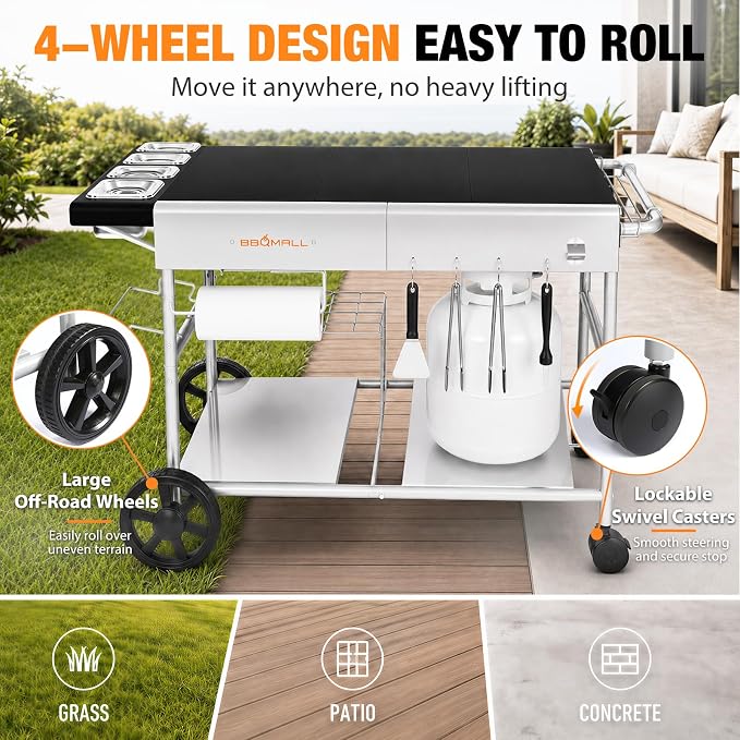 Pizza Oven Table Grill Cart for Ninja Woodfire, Blackstone Griddle, Ooni | 51'' Outdoor Pizza Oven Stand with Seasoning Tray for Outdoor Cooking, BBQ Prep Station, Easy Assembly 30048