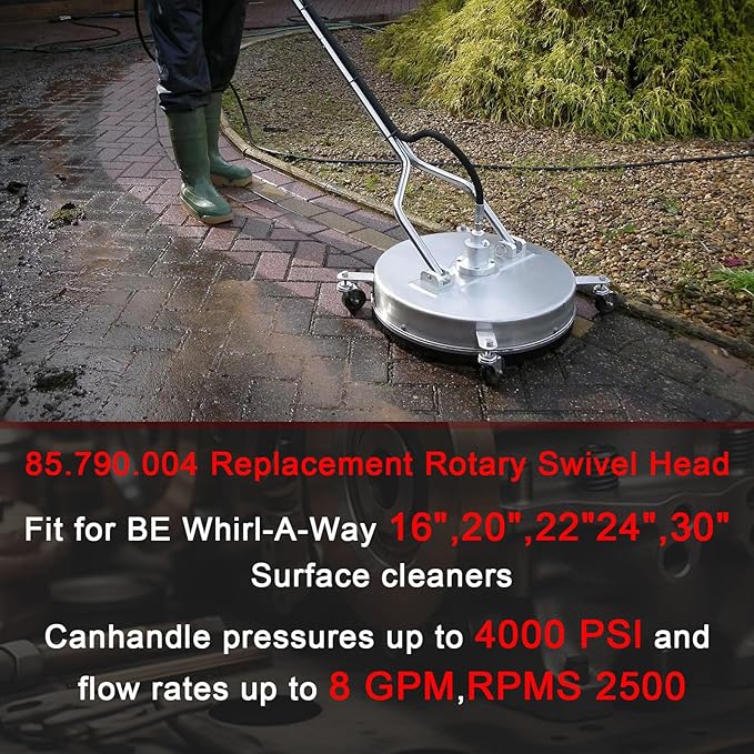 85.790.004 Aluminum Rotary Swivel Head, Replacement for BE Whirl-A-Way Surface Cleaner 16 18 20 22 24 30 inch, Pressure Washer Swivel Head 4000 PSI 8 GPM