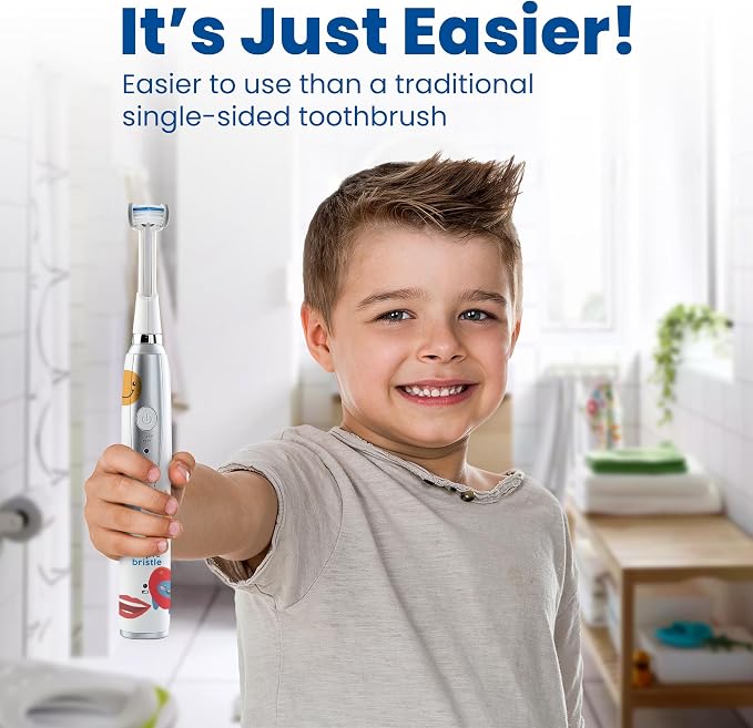 Triple Bristle Kids Sonic Three Sided Toothbrush, 1 Pack | Clean Teeth and Gums, Dentist Created and Approved, Fun Sticker Rewards, Rechargeable