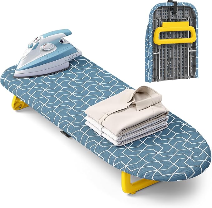 Foldable Small Ironing Board Tabletop, Mini Iron Board Small, Table top mini Ironing Boards Small with Cover and pad, Folding Compact Portable Iron and Ironing Boards Set for Travel, 32 * 12 Sky Blue