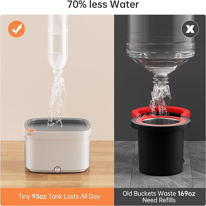 Spin Mop and Bucket Set with Self Separation Dirty and Clean Water System, Self Wringing 360° Rotating Square Mop Head for Home Floors Cleaning (1.0 Mop and Bucket Set (6 Pads))