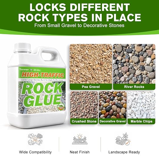 Rock Glue for Landscaping & Driveways, Heavy Duty Gravel Binder, Driveway Rated Mulch Binder to Stop Scattering, 5-Year Weatherproof Stone Adhesive for Pea Gravel, Patio, Walkway (1 Gallon)