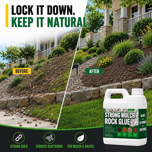 Oyevila Rock Glue for Landscaping, 1.32 Gallon Mulch Binder, Dries Clear | Dries Clear with No White Crust, Helping Mulch, Pea Gravel and Decorative Stone Keep a Clean, Natural Appearance.
