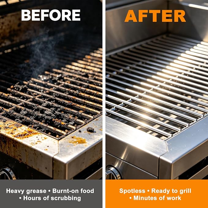 Electric Grill Brush Cleaner, High Torque BBQ Bristle-Free Cleaner – Rechargeable Cordless with LED Light, Splash Guard & Scraper, Heavy Duty Grill Cleaner Tool for Outdoor Grill, Gift for Men Dad