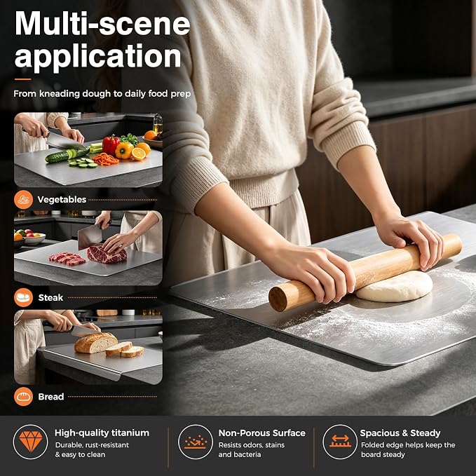 Titanium Cutting Boards for Kitchen, Pure Titanium Cutting Board, Non-Slip Chopping & Kneading Board, Dishwasher Safe Cutting Board for Meat, Fruits, Vegetables & Baking, With cutting Mat,"24 x 16"