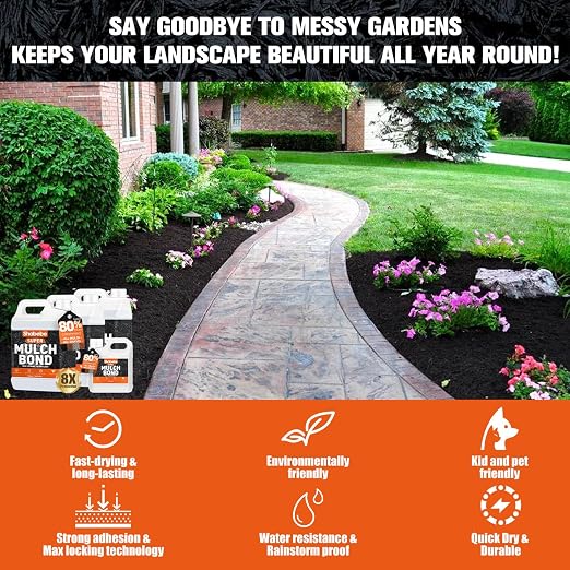 Mulch Bond, 1Gallon Rock Glue for Landscaping Heavy Duty Gravel Binder & Stone Adhesive, Fast-Drying, Non-Toxic, Weather-Resistant, Strong Hold for Slopes, Walkways, Mulch Hold & Pine Straw