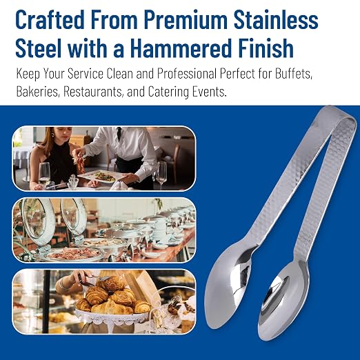Carlisle FoodService Products Terra Tong Serving Utensil with Hammered Mirror Finish for Kitchens, Restaurants, Catering, Stainless Steel, 7 Inches, Silver, (Case of 12)
