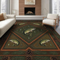 8'x10' Washable Area Rug Bass Lure Cabin Pinecone Hook Border Tackle Motif Fish Fishing Refined for Dining Room, Large Office, Lounge, Non-Slip Chair-Friendly