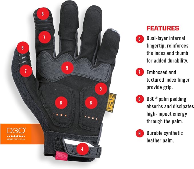 Mechanix Wear M-Pact Impact Resistant Work Gloves - Durable Safety Gloves for Men - Touchscreen Capable - Machine Washable - Breathable - XX-Large - Black