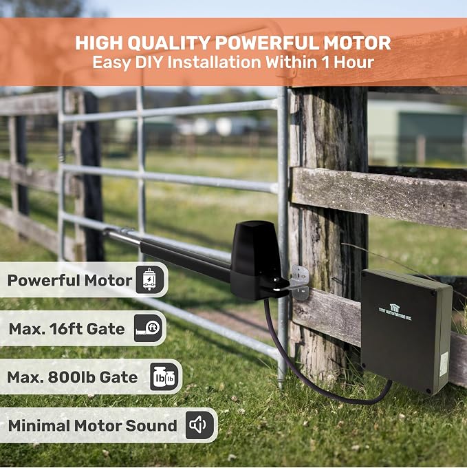 TMT Beagle Dual Automatic Gate Openers Up to 16ft and 800lb Heavy Duty Swing Gate, Gate Opener with Remote Control Kit, Electric Gate Opener for Driveway with Powerful Motor (APP Compatible)