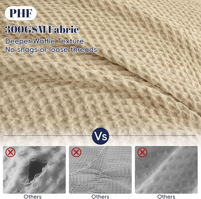 PHF Waffle Weave Duvet Cover Set Queen Size, No Snagging Ultra Soft Luxury Textured Breathable Comforter Cover for All Season 3pcs, Durable Bedding Duvet Set with 2 Pillow Shams, 90"x90", Khaki