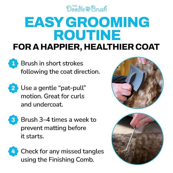 The Doodle Brush Grooming Kit, Slicker Dog Brush and Finishing Comb Set, Detangler & Dematting Grooming Tools for Dogs, Extra Long Pin Slicker & Metal Comb for Goldendoodle, Cockapoo, Cavapoo, Poodle