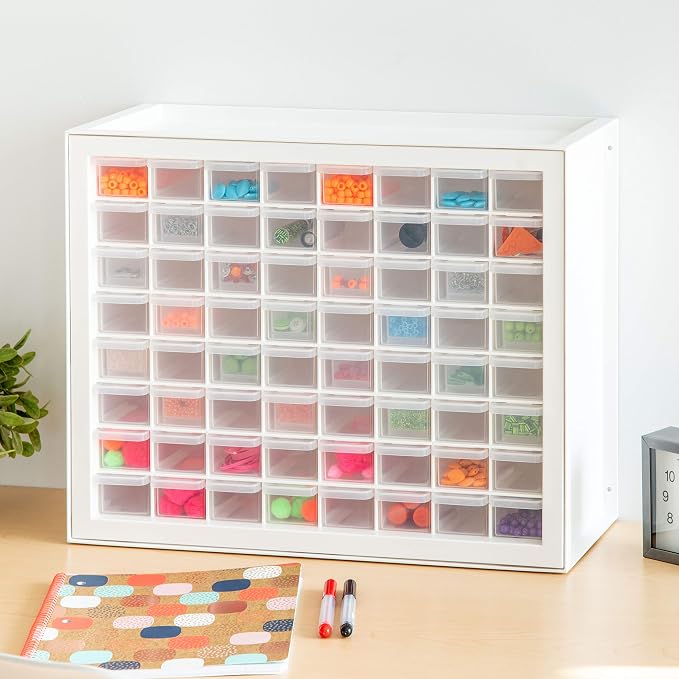 IRIS USA 64-Drawer Screw Organizer, Made in USA, Storage Chest for Charms, Beads, Craft, Scrapbook & Hobby Supplies, Hardware, Screws, Nuts & Bolts, Garage Tools, Teacher Toolbox, White