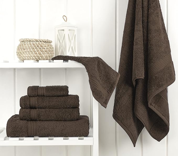Cotton Paradise 100% Cotton Turkish Towel Set, Soft Absorbent Quick Dry, 6 Piece Towel Set, Chocolate Brown
