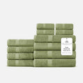 Villa Celestia 12-Piece 100% Cotton Towel Set, 4 Bath Towels, 4 Hand Towels, 4 Wash Cloth, Quick-Dry, Sage