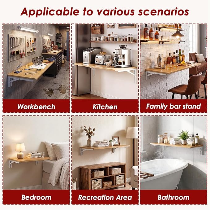 Need 36x20IN Wall Mounted Folding Table for Office Laundry Teak | White Frame Fold Down Wall Mount Desk Folding Wall Table for Small Apartment, Garage&Ironing Station