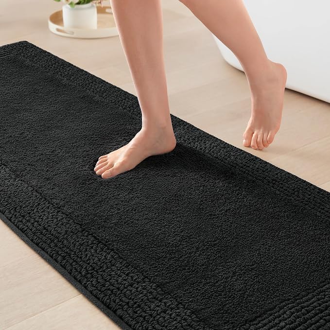 Madison Park Splendor Reversible 100% Cotton Bath Runner, 24 x 72, Black | Tufted Bathroom Rug, 3000 GSM, Hotel Quality, Luxurious Plush, Medium Pile, Absorbent, Quick Dry, OEKO-TEX, Shower Room Décor