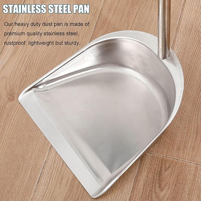 Broom and Dustpan Set with Long Handle for Home, Heavy Duty Stainless Steel Dustpan with Broom, Upright Standing Dust Pan for Sweeping Kitchen and Home Kitchen Office Lobby Flool,B