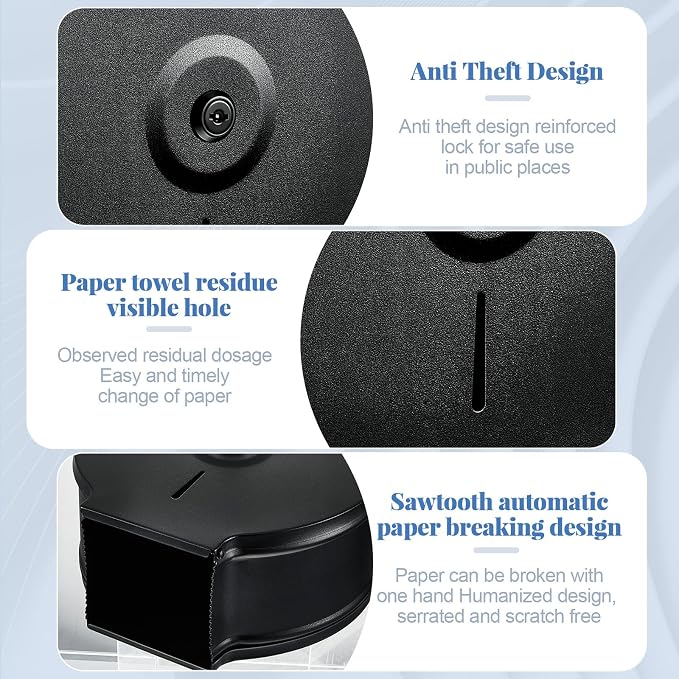Mifoci 2 Pcs Industrial Toilet Paper Holder Commercial Roll Dispenser Wall Mount Stainless Steel Jumbo Tissue Dispenser Fits 9" Roll Toilet Paper for Office Home Public Places (Black)