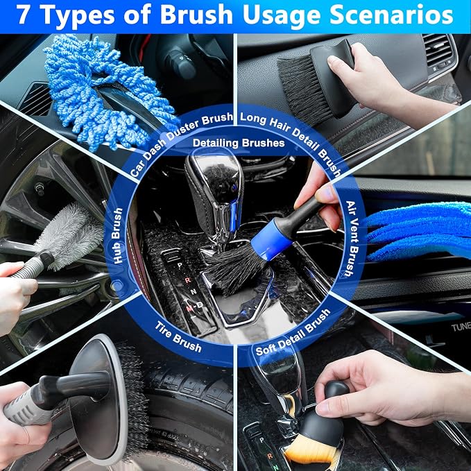 THINKWORK Car Wash Kit, Car Detailing Kit with Foam Gun, Car Wash Brush Mop and Large Folding Bucket Suitable for Car Cleaning, Blue Car Wash Set Gift for Men and Women