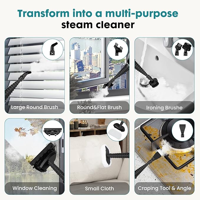 DUMOS 10-in-1 Multifunctional Steam Mop, 1550W Detachable Handheld Steam Cleaner, 16FT Power Cord with 2 Reusable Pads, Floor Steamer for Hardwood, Tile, Carpet, Grout, Windows