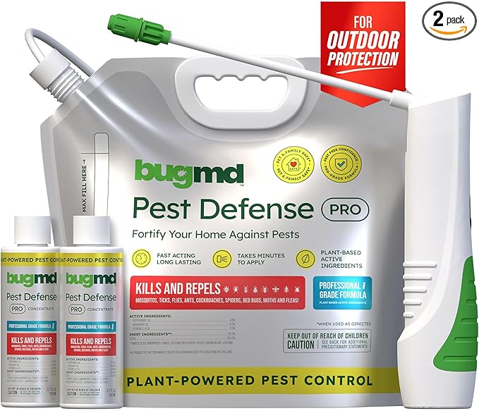BugMD Pest Defense Pro Peppermint Oil Bug Spray & Mosquito Repellent Outdoor Patio - Ant Killer & Tick Spray for Yard | Plant Powered Electric Sprayer Wand Kit