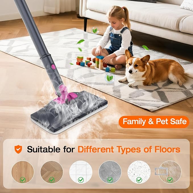 Steam Cleaner, 10-in-1 Steam Mop with Detachable Handheld Steamer, 320ml Water Tank, 10s Fast Heating, Portable Steamer for Kitchen, Floor, Tiles, Window, BBQ Grill, Car