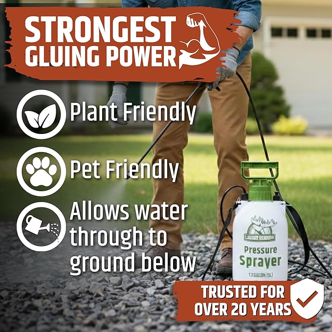 Liquid Rubber Rock Glue for Landscaping - Pea Gravel Stabilizer, 1 Gallon | Professional Grade, Outdoor, Ready to Use - Clear Drying, Permeable, Water-Based for Stone & Pea Gravel, 50 sq ft/Gal
