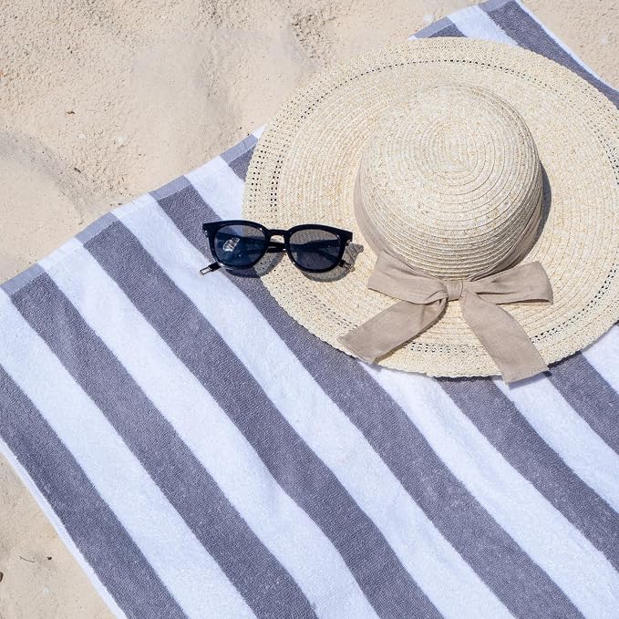 Arkwright California Cabana Stripe Beach Towel Bulk - Pallet of 480, Large Soft Quick Dry 100% Cotton Terry Towels Set for Pool, Swim, and Hot Tub, Oversized 30 x 70 in, Grey