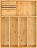 VaeFae Bamboo Silverware Organizer (Non-expandable), Utensil Holder for Drawer, Cutlery Tray with Divider for Kitchen Drawer, Utensil Organizer with Knife Block